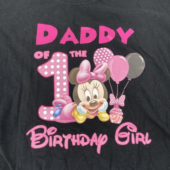Tshirt Dad of The Birthday Girl Daddy Shirt Baby Minnie Mouse Black Pink 1st 2XL - Picture 2 of 10